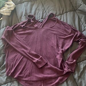 Express Burgundy Long Sleeve Ribbed Top